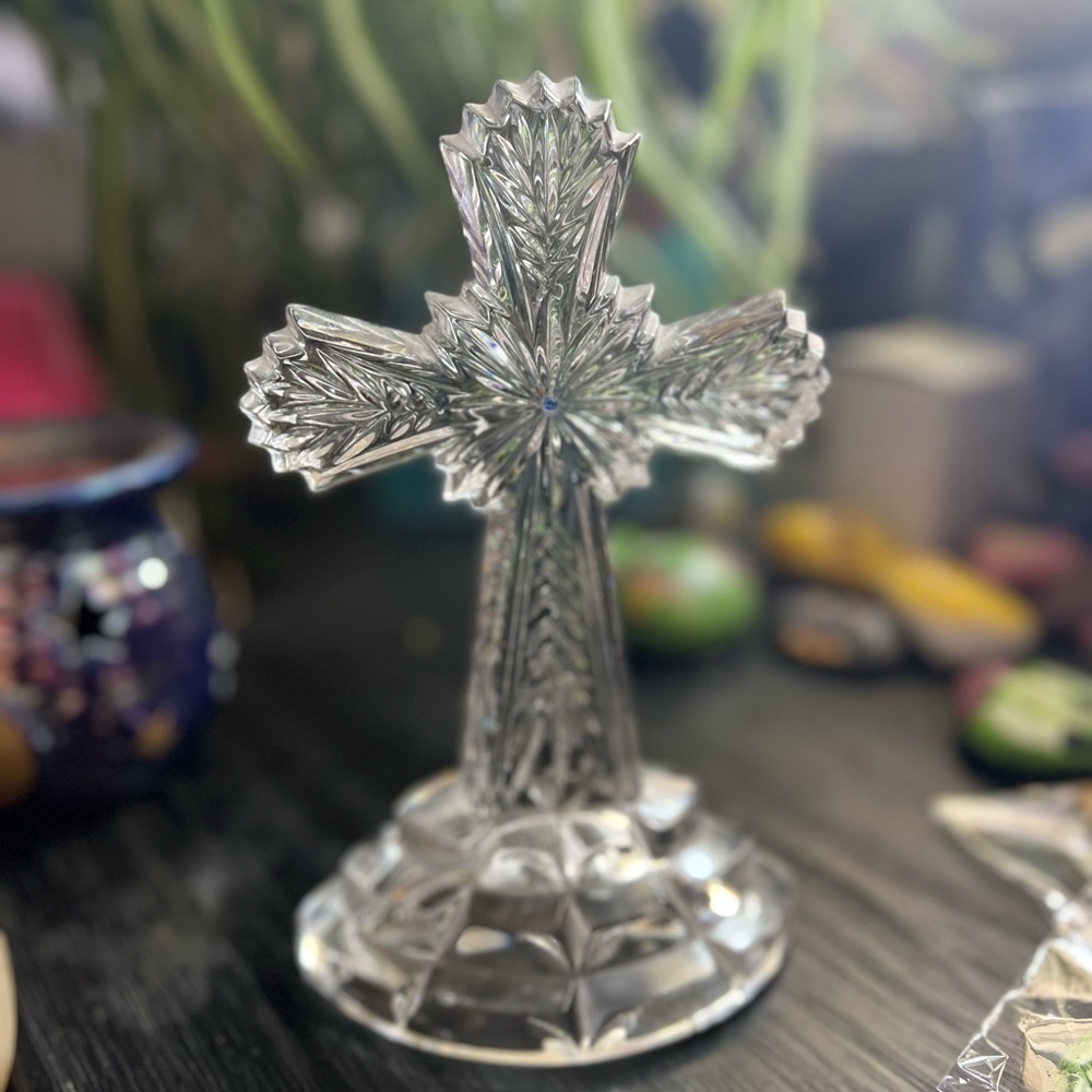Lenox Fine Crystal Cross Crucifix Full lead Sapphire Germany Vintage 8" - Picture 6 of 7